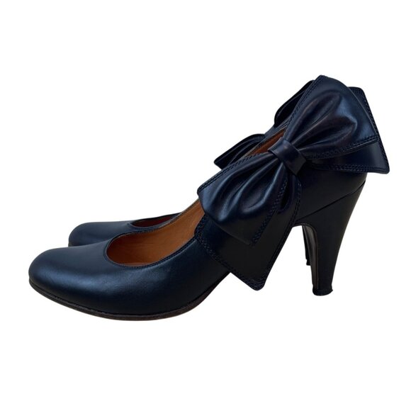 L’Autre Chose Black Leather Bow Detail High Heels Size 38 (US 7.5) - Picture 8 of 9
